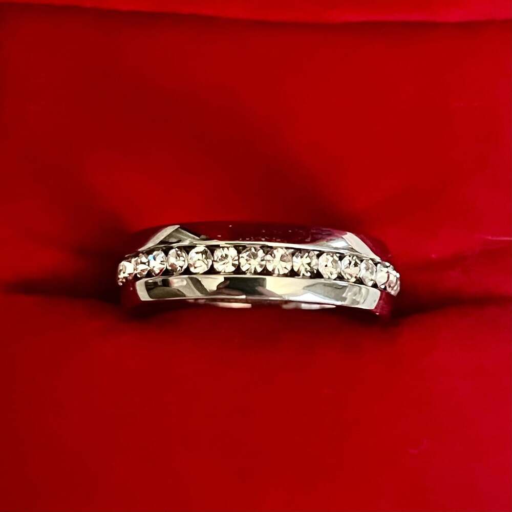 Moissanite Eternity 4mm Titanium Steel Silver Cubic Zirconia Size 9